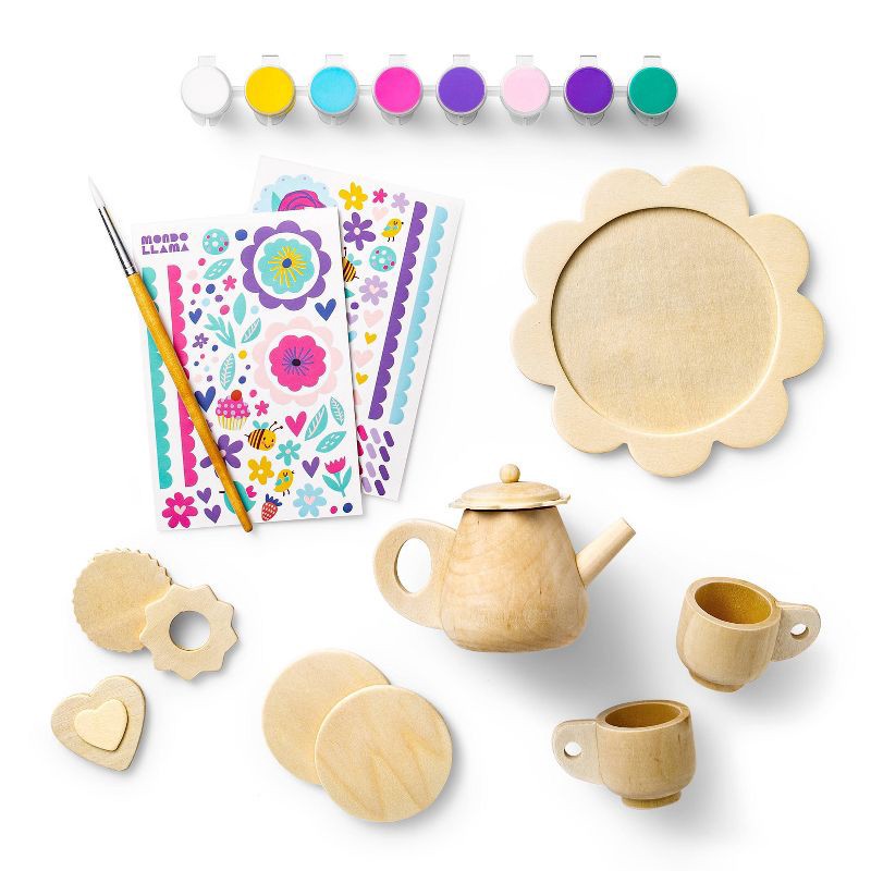 slide 2 of 5, Paint-Your-Own Wood Tea Set Kit - Mondo Llama™: Custom Tea Sets for 4 Year Olds, Includes Paint & Stickers, 1 ct