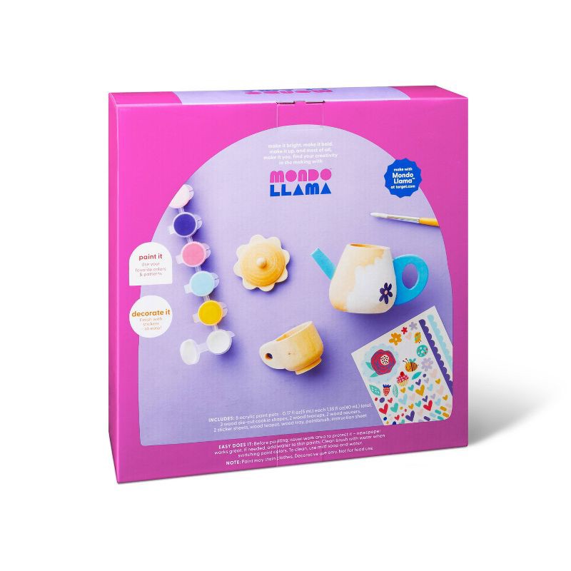 slide 3 of 5, Paint-Your-Own Wood Tea Set Kit - Mondo Llama™: Custom Tea Sets for 4 Year Olds, Includes Paint & Stickers, 1 ct