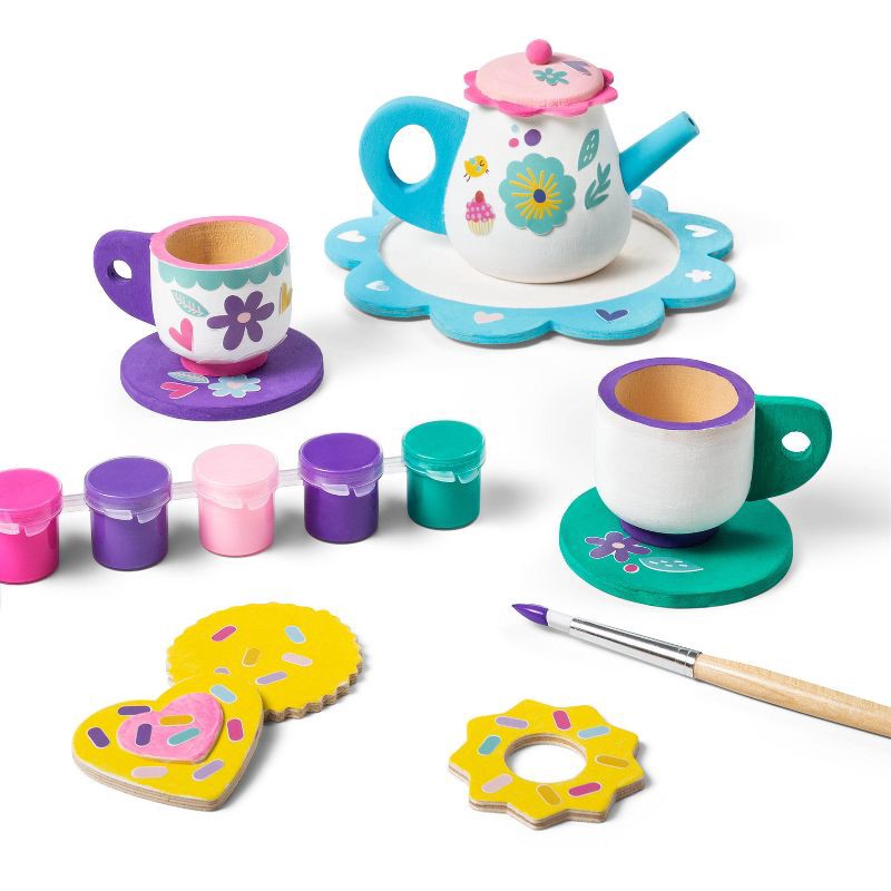 slide 4 of 5, Paint-Your-Own Wood Tea Set Kit - Mondo Llama™: Custom Tea Sets for 4 Year Olds, Includes Paint & Stickers, 1 ct