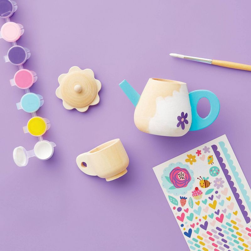 slide 5 of 5, Paint-Your-Own Wood Tea Set Kit - Mondo Llama™: Custom Tea Sets for 4 Year Olds, Includes Paint & Stickers, 1 ct