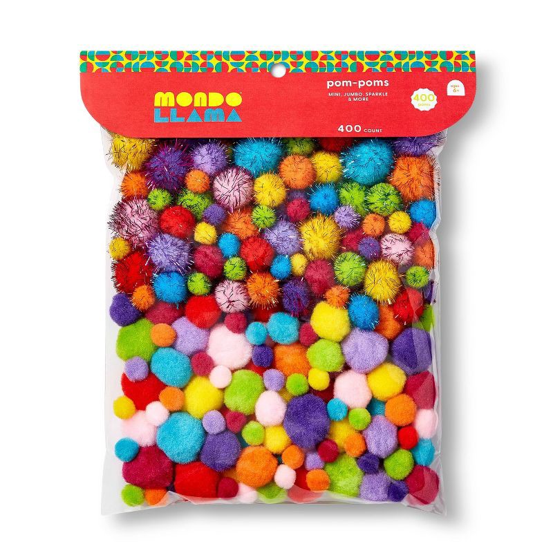 slide 1 of 3, 400ct Pom-Pom Combo Pack - Mondo Llama™: Multicolor Craft Embellishments, PET & Polypropylene, Ages 6+, 400 ct