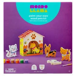 Paint-Your-Own Wood Pets Kit - Mondo Llama™: Safe Acrylic Paint, DIY Art Kit, Includes Stickers & Brush, Ages 4+