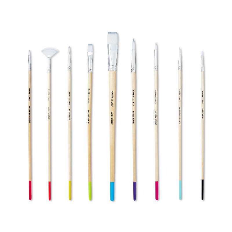 slide 2 of 6, 9ct Watercolor Brushes - Mondo Llama™: Nylon & Wood Artist Paint Brush Set for Watercolors, Round & Angle Types, 9 ct