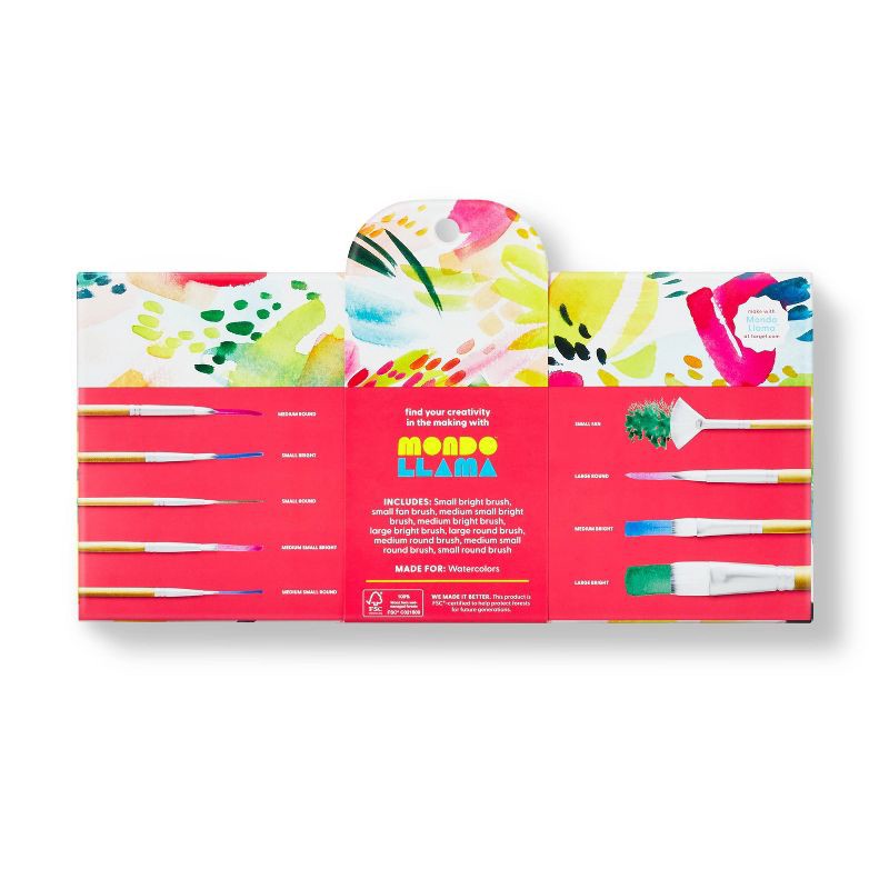 slide 3 of 6, 9ct Watercolor Brushes - Mondo Llama™: Nylon & Wood Artist Paint Brush Set for Watercolors, Round & Angle Types, 9 ct