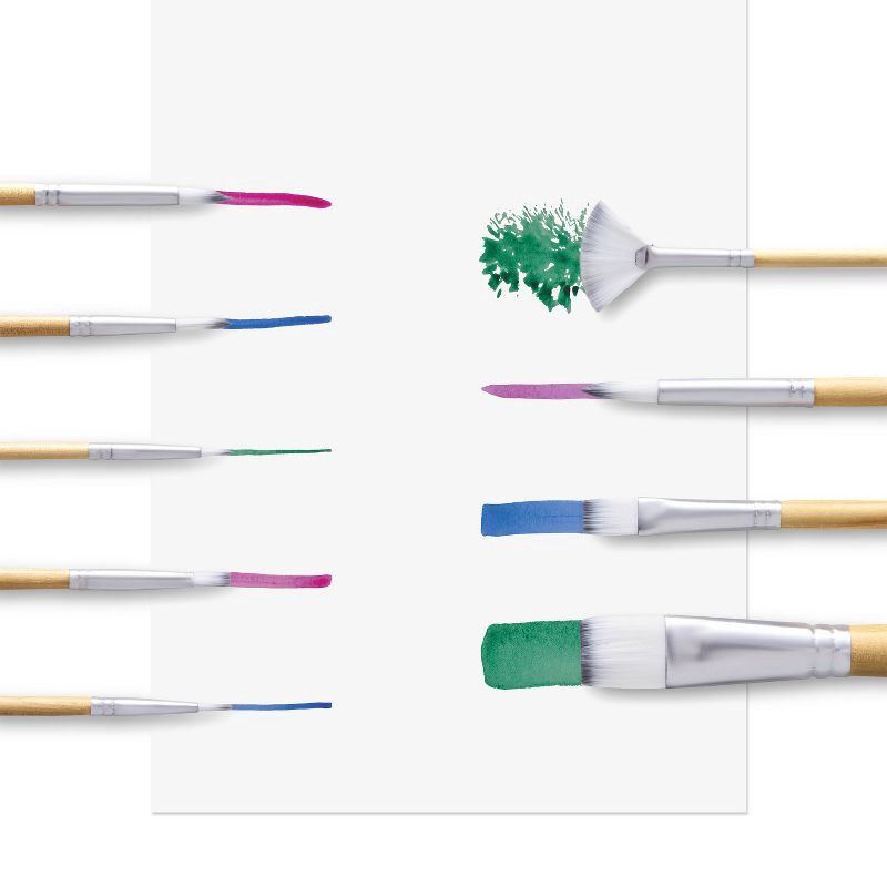 slide 4 of 6, 9ct Watercolor Brushes - Mondo Llama™: Nylon & Wood Artist Paint Brush Set for Watercolors, Round & Angle Types, 9 ct