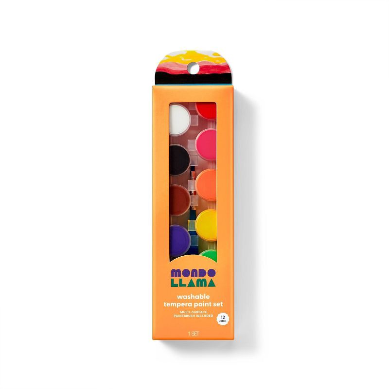 slide 1 of 4, 12ct Washable Tempera Paint Set with Paintbrush - Mondo Llama™, 12 ct