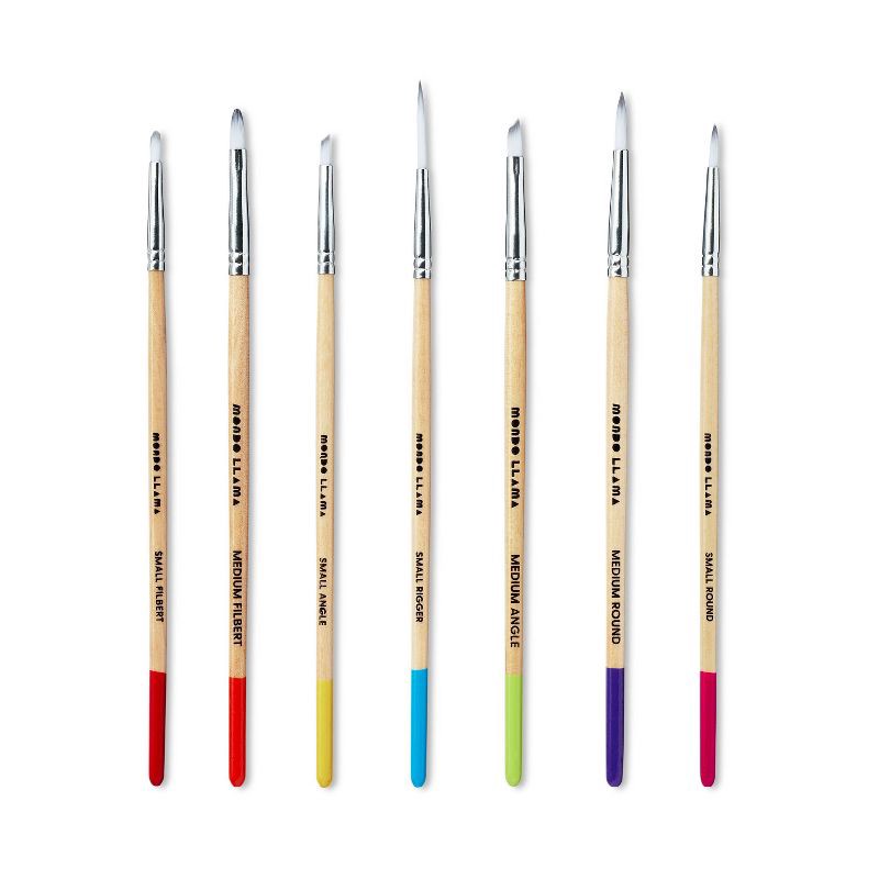 slide 2 of 5, 7pc Artist Paintbrush Set - Mondo Llama™: Nylon & Wood, Watercolor, Oil, Tempera, Acrylic, Filbert, Round, Angle Brushes, 7 ct