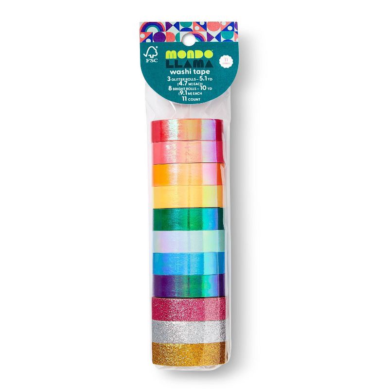 slide 1 of 3, 11pk Bright Glitter Washi Tape - Mondo Llama™, 11 ct