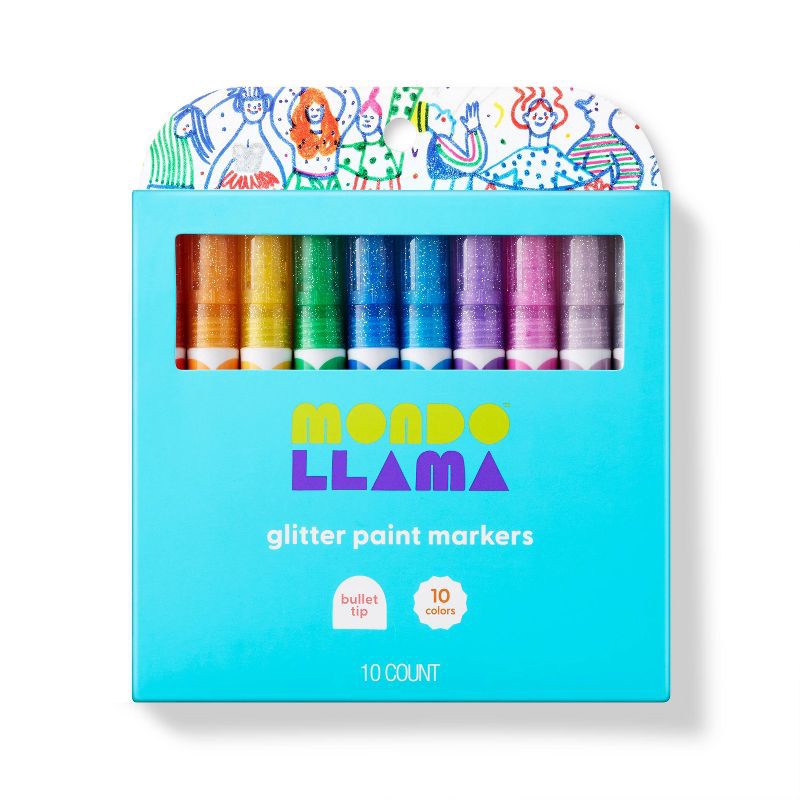 slide 1 of 5, 10ct Glitter Paint Markers Bullet Tip - Mondo Llama™, 10 ct