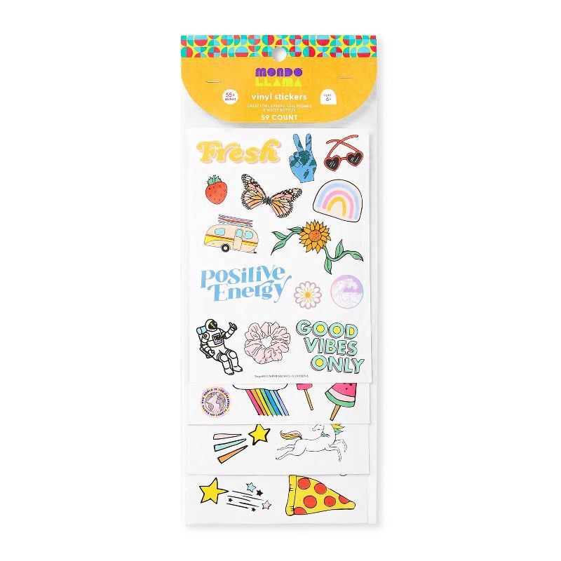 slide 1 of 3, 59ct Vinyl Stickers - Mondo Llama™: Water Bottle & Scrapbook Decor, Animal & Food Themes, Ages 6+, 59 ct