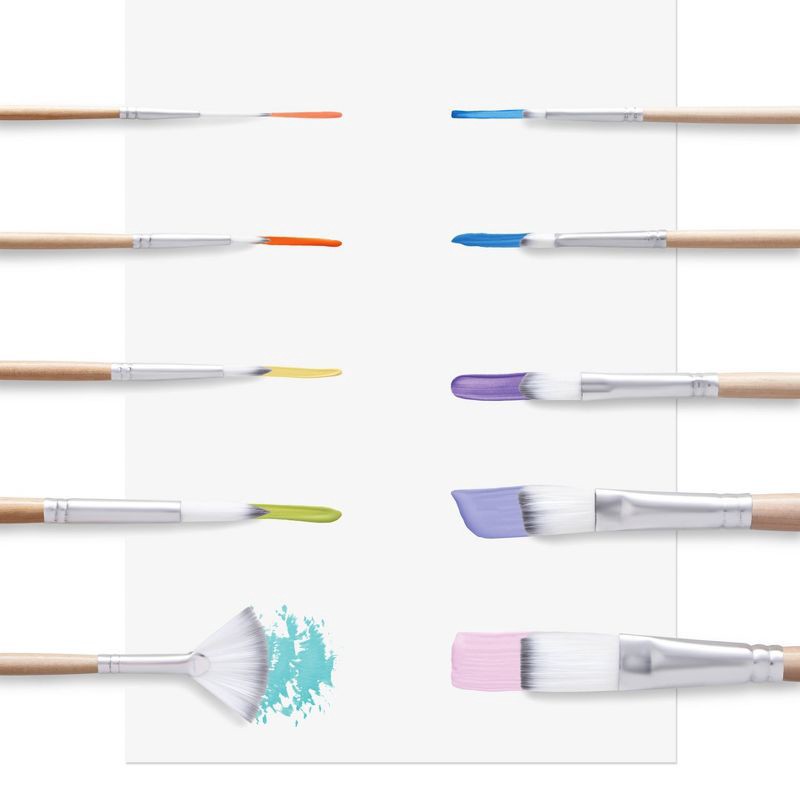 slide 4 of 5, 10pc Artist Paintbrush Set - Mondo Llama™: Nylon & Wood, Watercolor, Oil, Tempera, Acrylic, Bright, Fan, Round, Angle, 10 ct