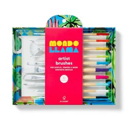 10pc Artist Paintbrush Set - Mondo Llama™: Nylon & Wood, Watercolor, Oil, Tempera, Acrylic, Bright, Fan, Round, Angle