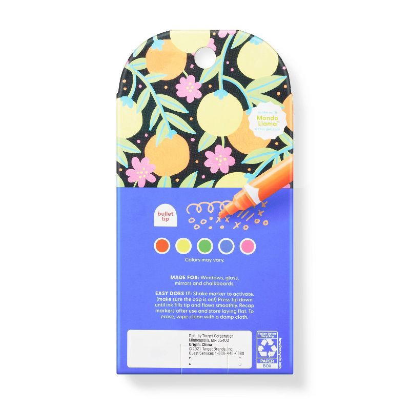 slide 3 of 5, 5ct Erasable Chalk Paint Markers Bullet Tip Neon - Mondo Llama™, 5 ct