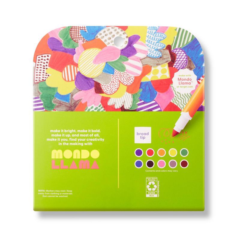 slide 3 of 5, 10ct Markers Broad Tip Classic Colors - Mondo Llama™: School Supplies, Thick Permanent, 2mm, Multicolored, Ages 3+, 10 ct