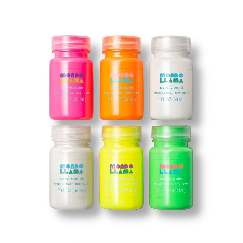 slide 2 of 6, 6ct Glow-In-The-Dark Acrylic Paints - Mondo Llama™, 6 ct