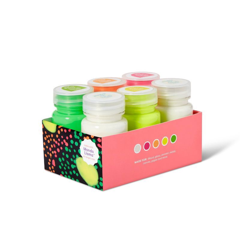 slide 3 of 6, 6ct Glow-In-The-Dark Acrylic Paints - Mondo Llama™, 6 ct