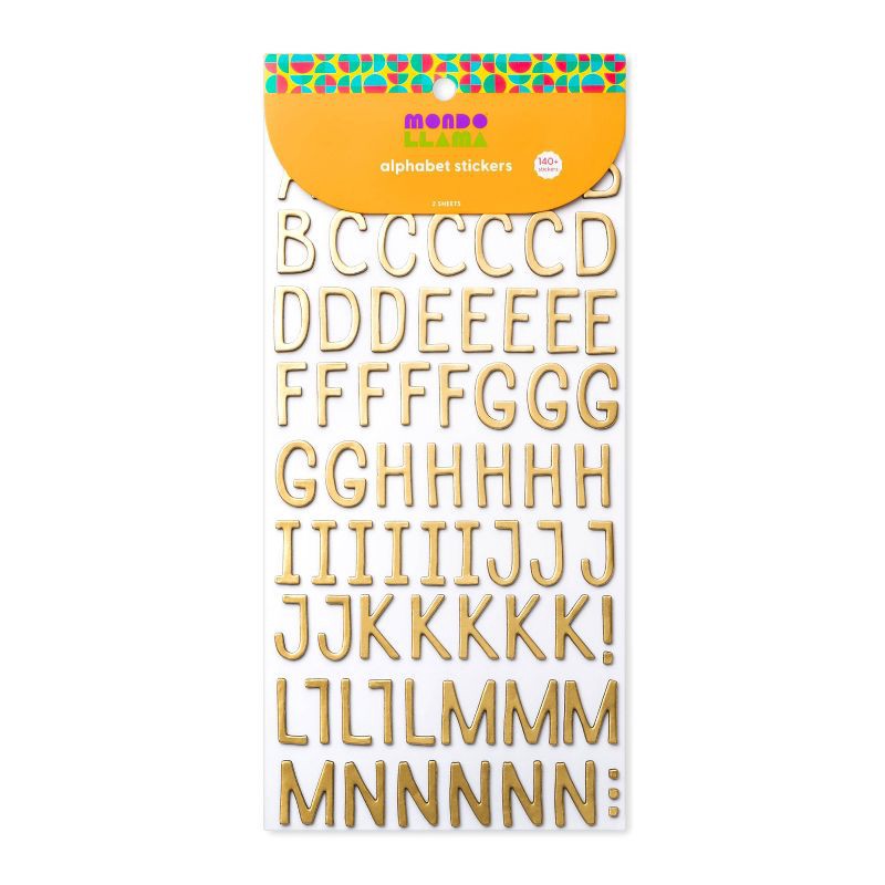 slide 1 of 3, Alphabet Foam Stickers Gold Foil - Mondo Llama™: 147 Count, Letter & Number Stickers, 2 Sheets, 147 ct, 2 sheets
