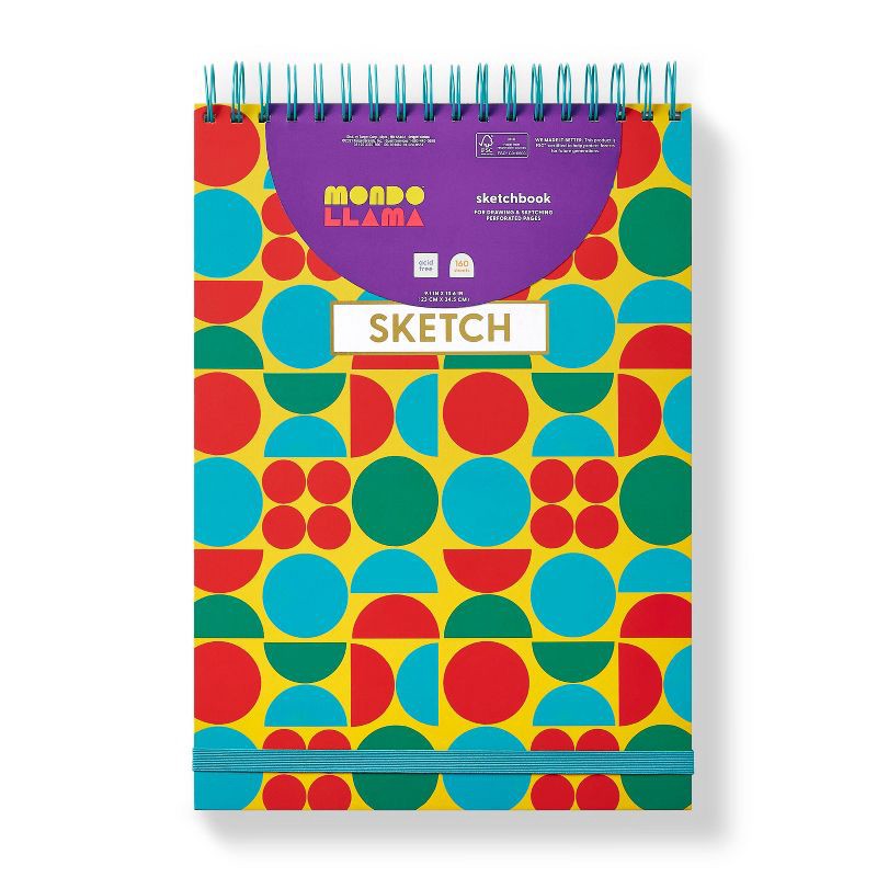 slide 1 of 2, 9"x13" Circular Art Sketchbook - Mondo Llama™: Spiral Bound, Acid-Free, Perforated Pages, Multicolor, 160 Pages, 1 ct