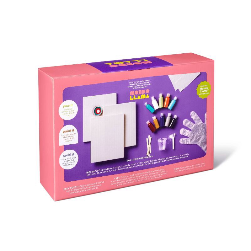 slide 3 of 4, Kickin' Kaleidoscope Paint Pouring Kit - Mondo Llama™: Includes Canvases, Acrylic Paint, Craft Supplies, Ages 12+, 1 ct