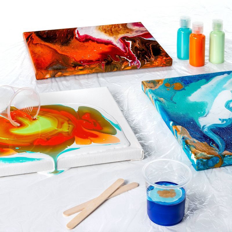 slide 4 of 4, Kickin' Kaleidoscope Paint Pouring Kit - Mondo Llama™: Includes Canvases, Acrylic Paint, Craft Supplies, Ages 12+, 1 ct