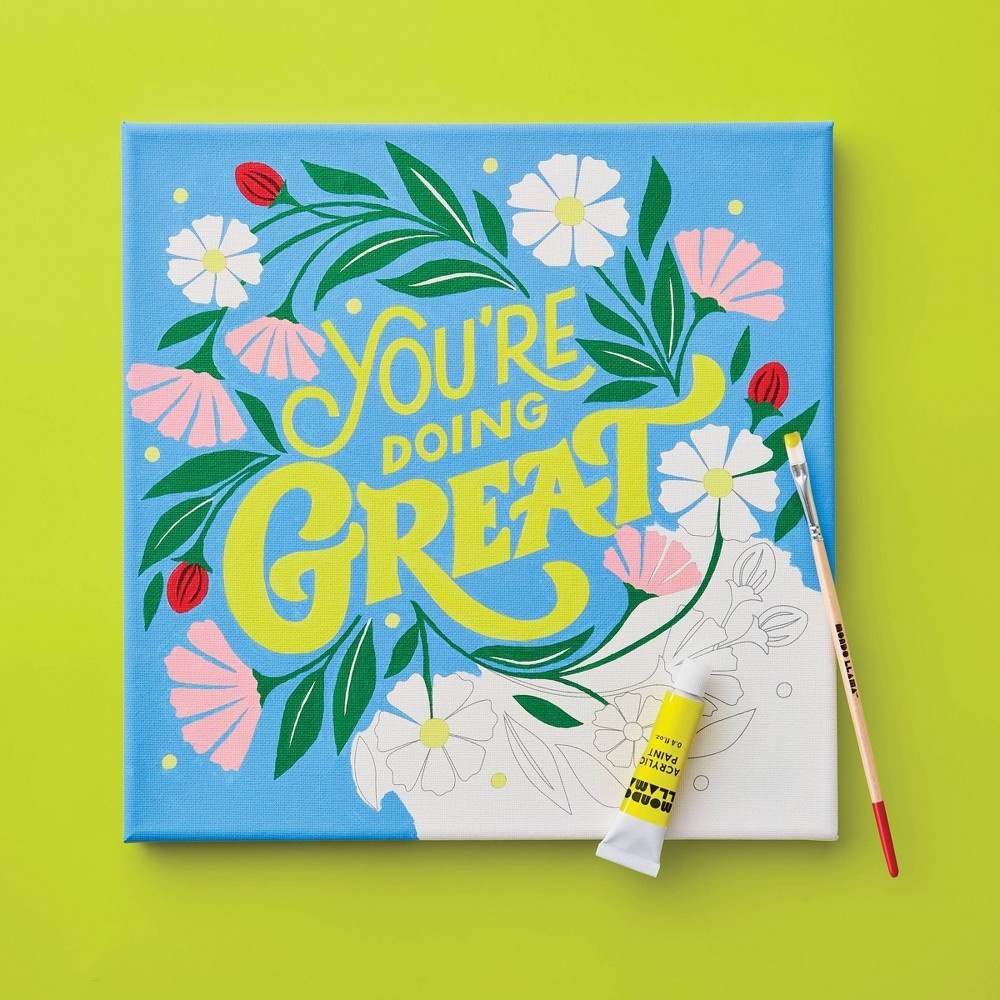 slide 5 of 5, 11"x11" Paint-Your-Own Canvas Kit You're Doing Great - Mondo Llama, 1 ct
