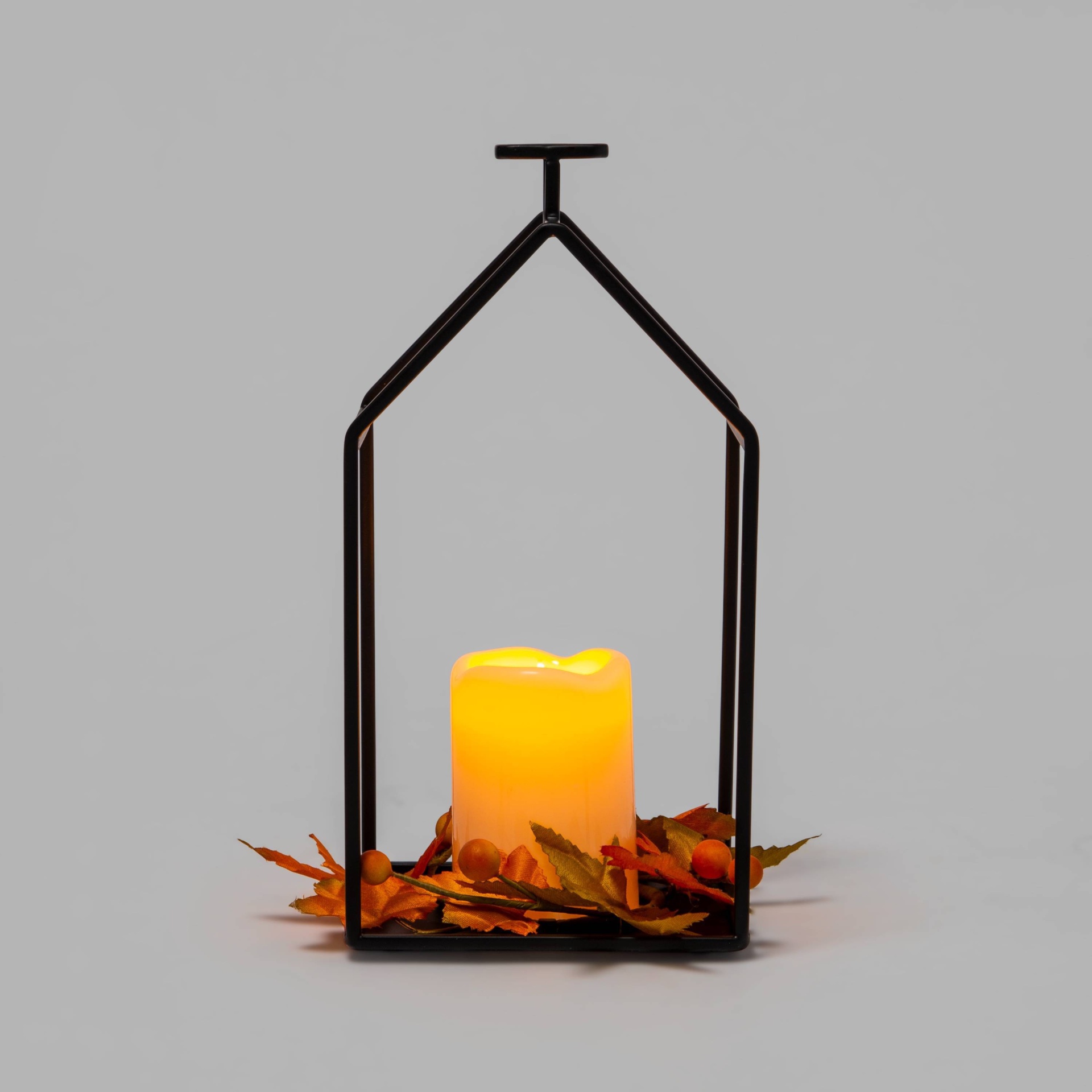 slide 1 of 3, Harvest Lantern Candle with Orange Leaves Decorative Sculpture - Hyde & EEK! Boutique, 1 ct