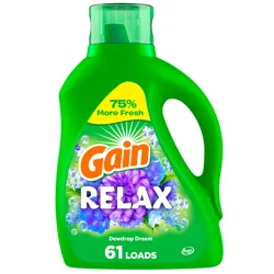 Gain Liquid Laundry Detergent, Relax, Dewdrop Dream, 88 fl oz, 61 loads, Laundry Detergent Liquid Soap, HE compatible