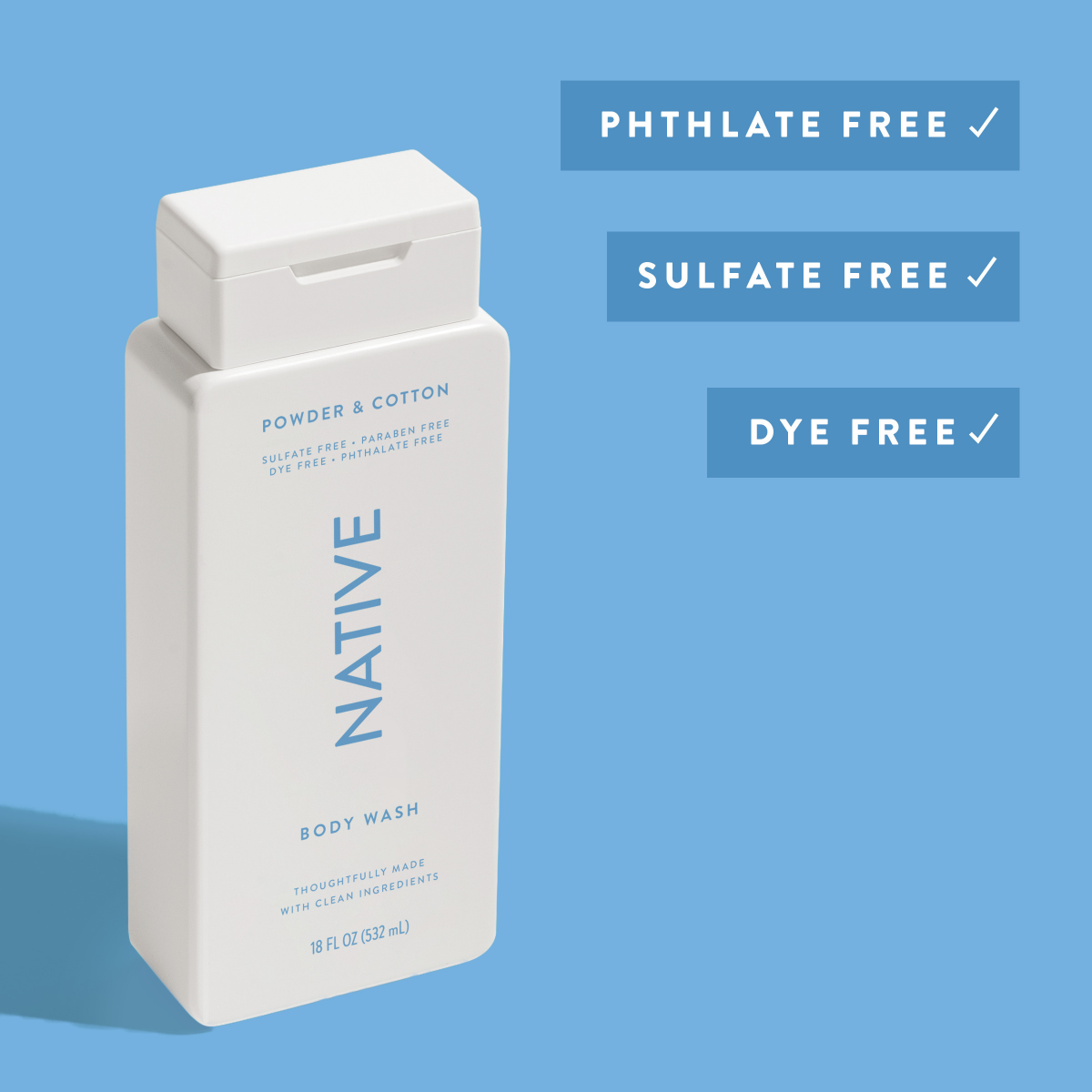 slide 4 of 8, Native Body Wash, Powder & Cotton, 18 oz