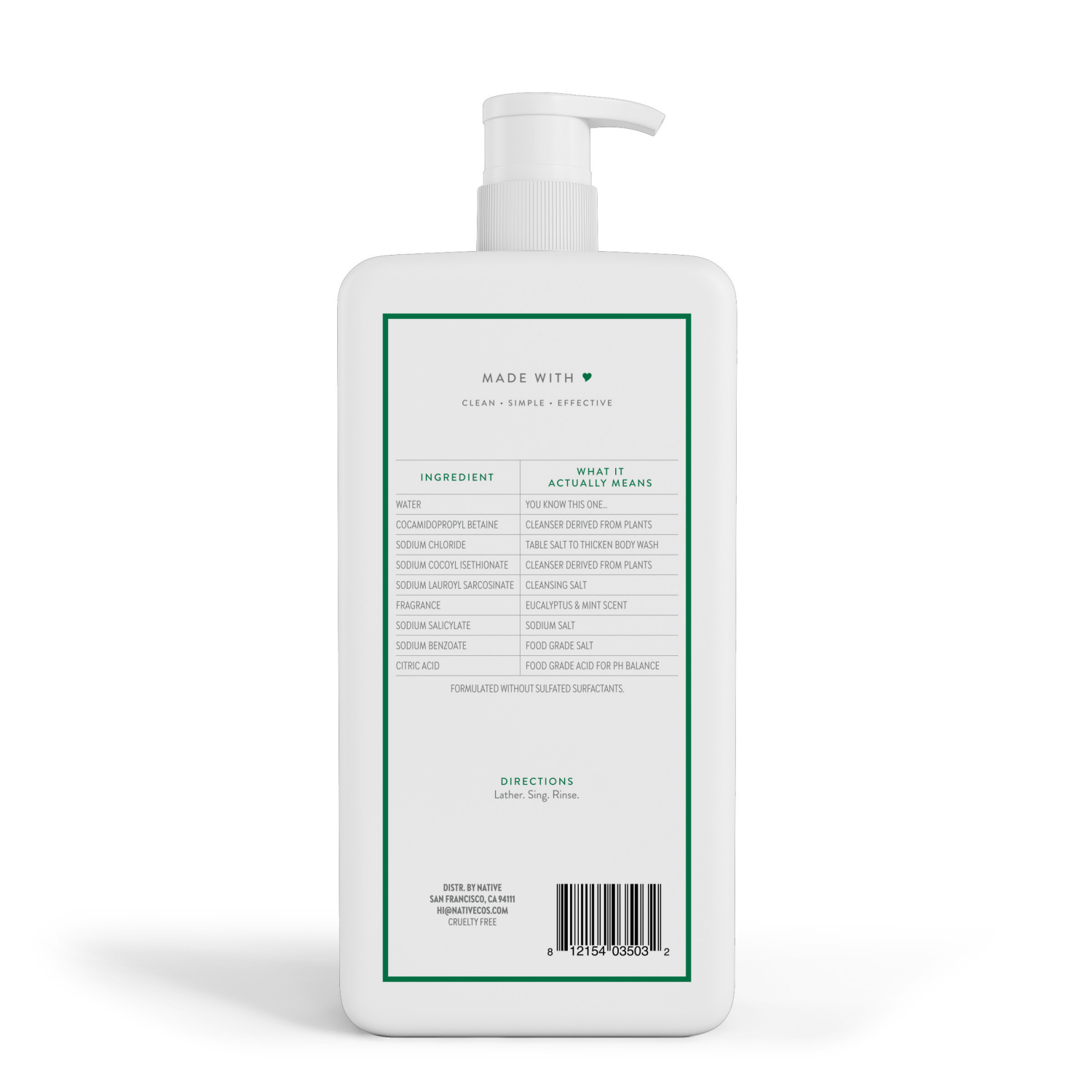 slide 3 of 7, Native Body Wash, Eucalyptus & Mint, Sulfate Free, for Women and Men, 36 oz, 36 oz