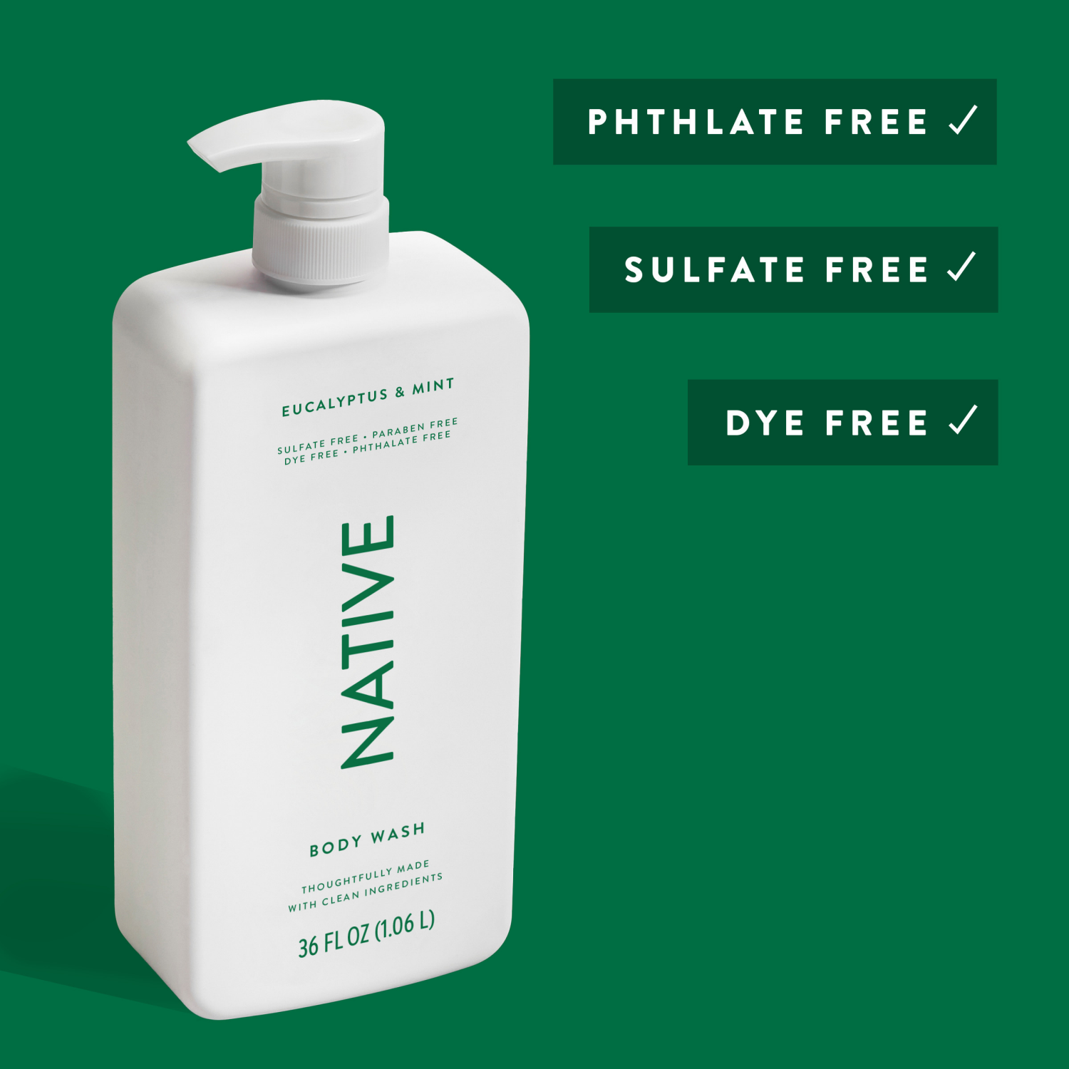 slide 7 of 7, Native Body Wash, Eucalyptus & Mint, Sulfate Free, for Women and Men, 36 oz, 36 oz