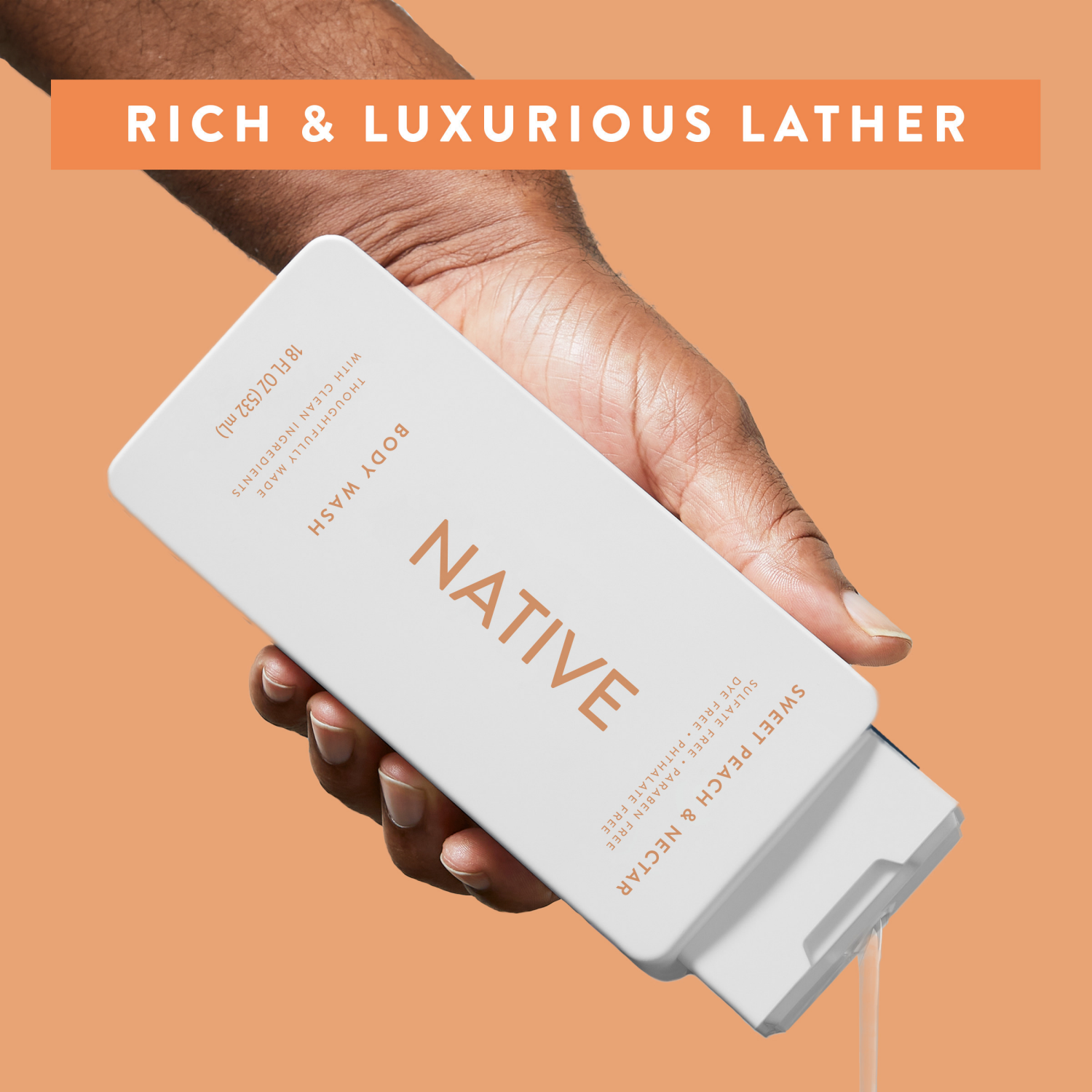 slide 2 of 8, Native Body Wash, Sweet Peach & Nectar, Sulfate Free, for Women and Men, 18 oz, 18 fl oz