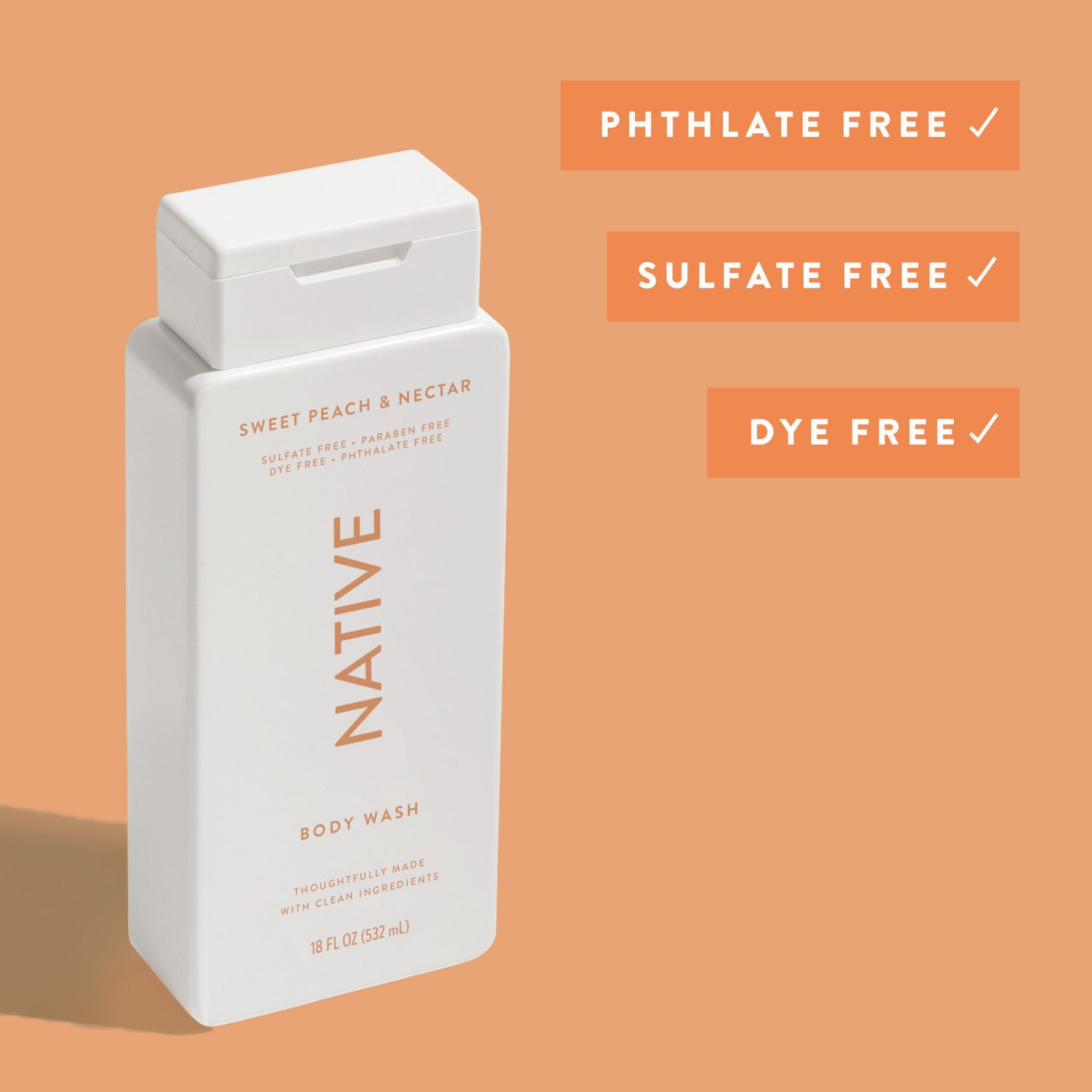 slide 3 of 8, Native Body Wash, Sweet Peach & Nectar, Sulfate Free, for Women and Men, 18 oz, 18 fl oz