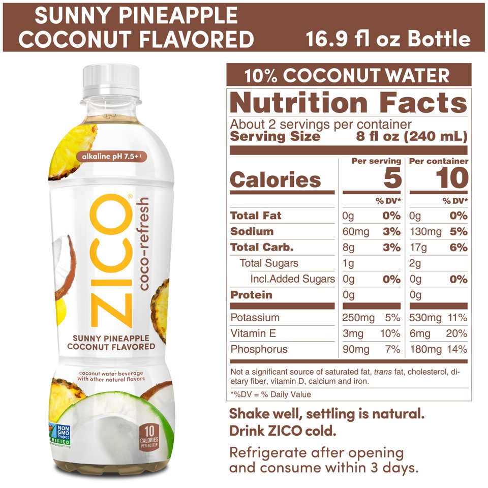 slide 2 of 2, Zico Refresh Coco Pineapple, 16 oz