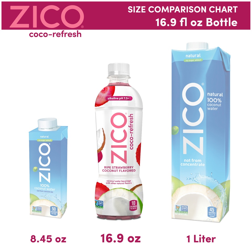slide 2 of 2, Zico Coco-Refresh Coconut Water, Ripe Strawberry, 16.9 Oz, 16.9 oz