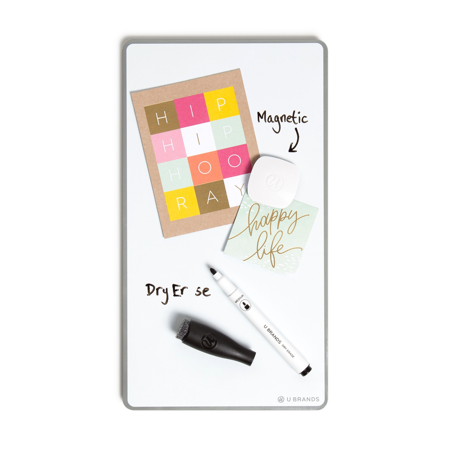 slide 2 of 2, U Brands Rolled Edge Dry Erase Board, 5.5x10 in., Frameless, Includes Magnet and Magnetic Marker, 1 ct