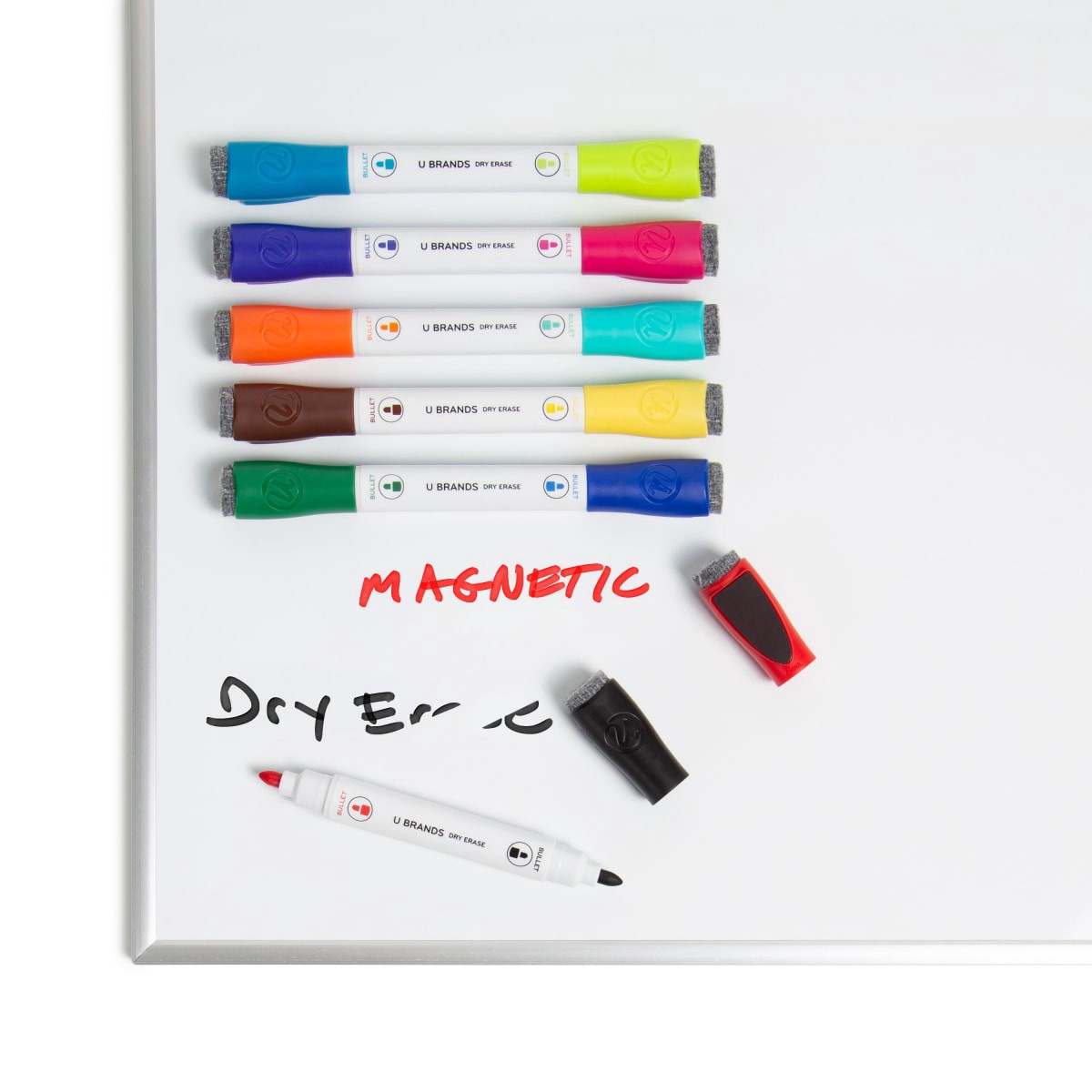 slide 6 of 9, U Brands Low Odor Magnetic Double Ended Dry Erase Markers With Erasers, Bullet Tip, Assorted Colors, 6 ct