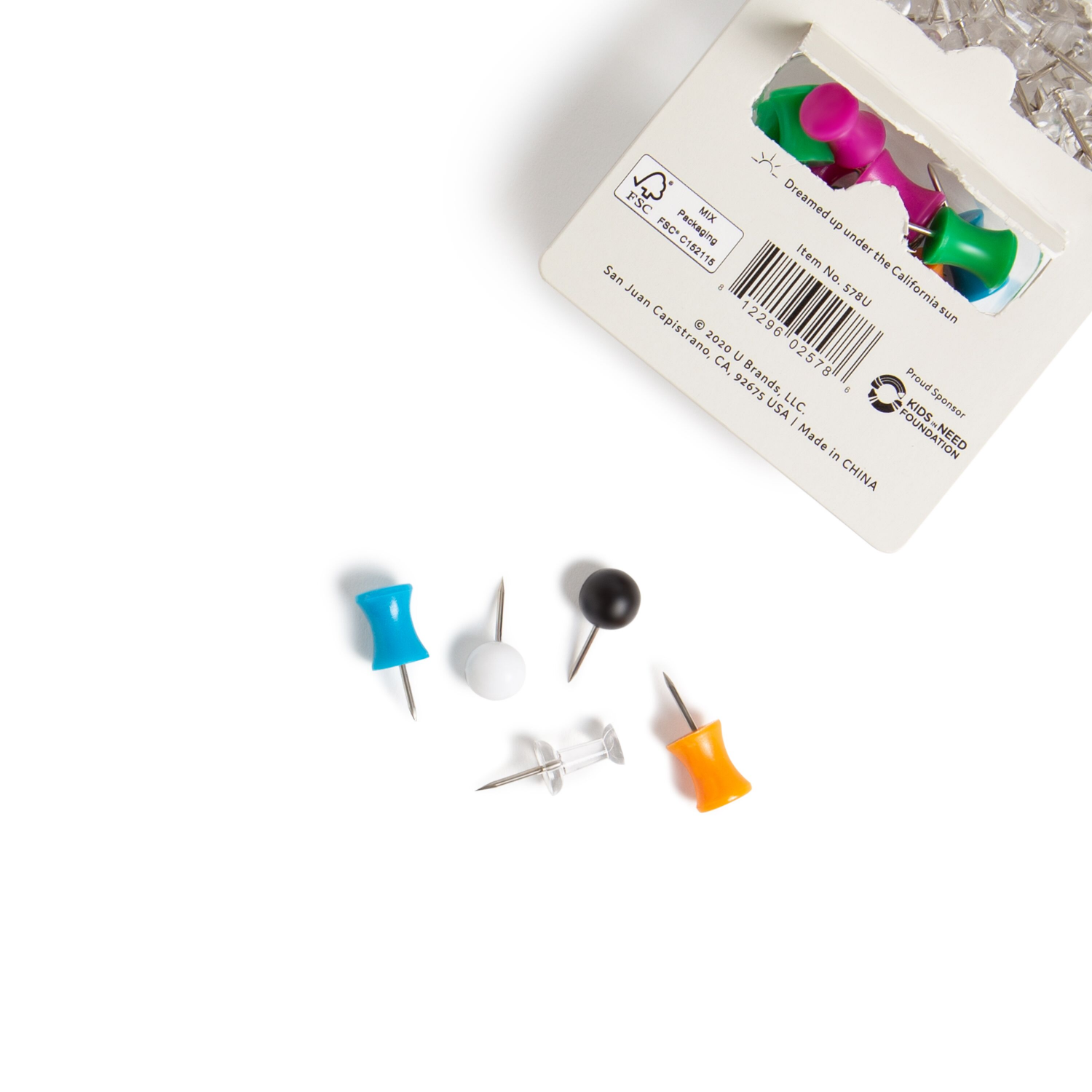 slide 2 of 2, U Brands Push Pins, Set of 80, Assorted Shapes and Colors, 80 ct