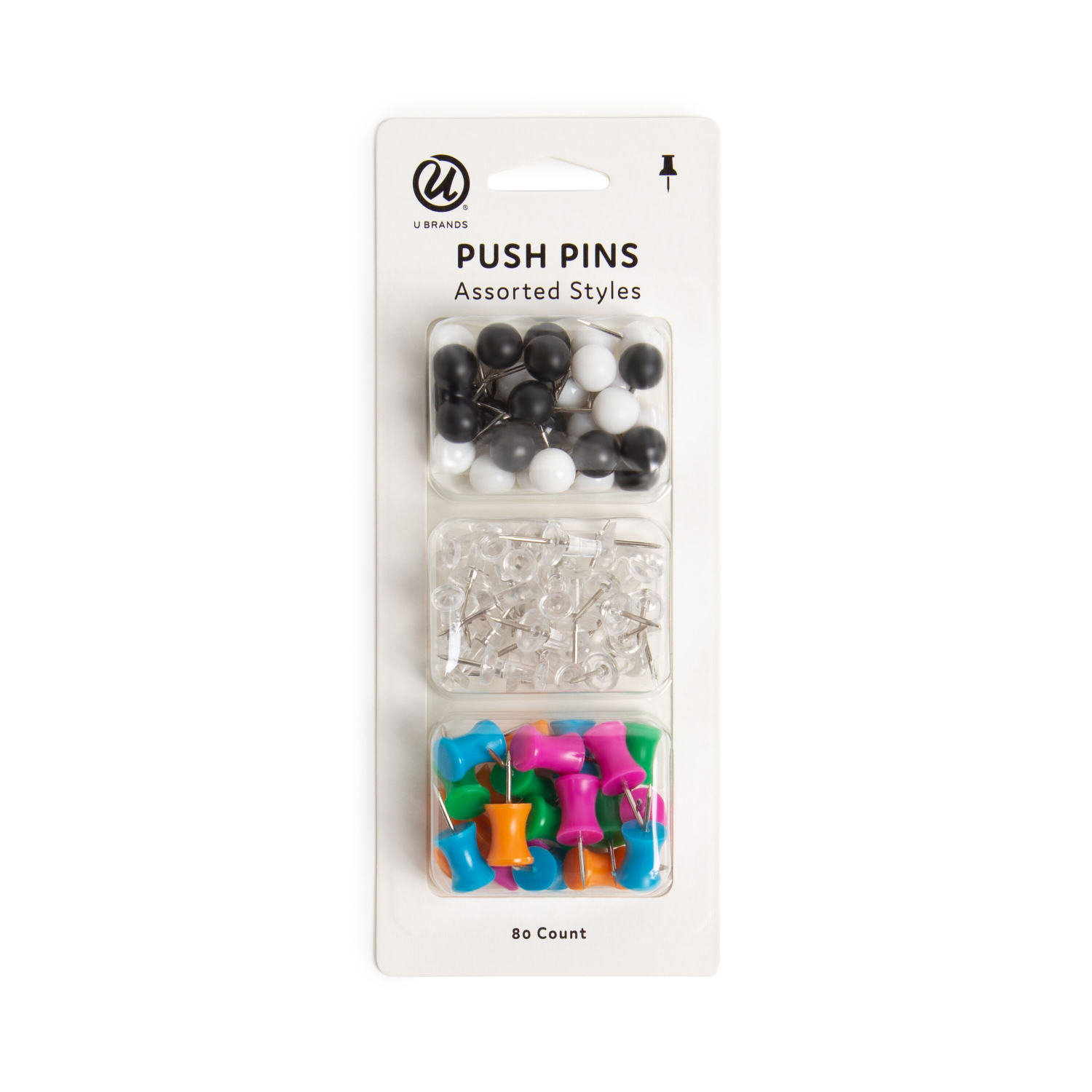 slide 1 of 2, U Brands Push Pins, Set of 80, Assorted Shapes and Colors, 80 ct