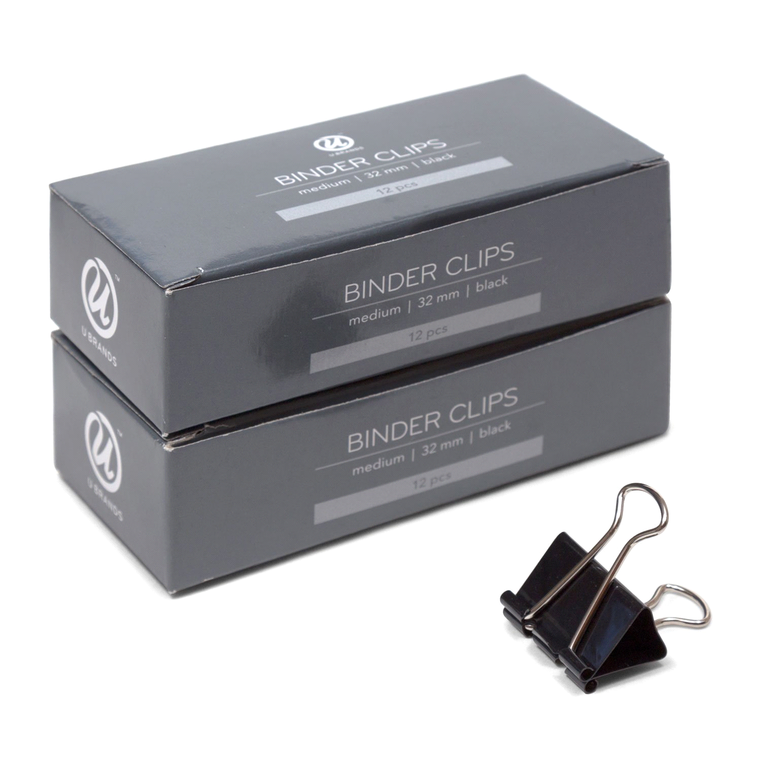 slide 1 of 1, U Brands Medium Binder Clips, Black and Silver Steel, 24 ct