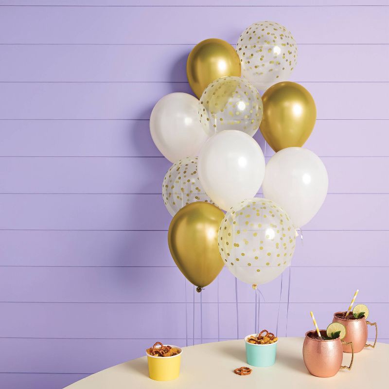 slide 2 of 6, 20ct Confetti Balloon Pack Gold/White - Spritz™, 20 ct