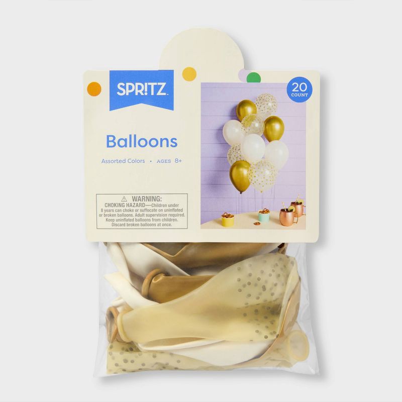 slide 4 of 6, 20ct Confetti Balloon Pack Gold/White - Spritz™, 20 ct