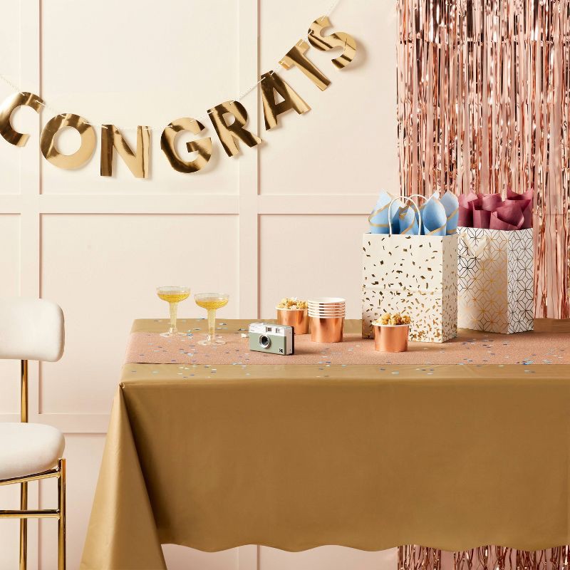 slide 2 of 3, Disposable Chrome Table Cover Gold - Spritz™, 1 ct