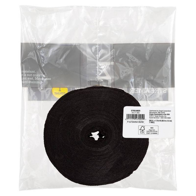 slide 3 of 3, 200' Crepe Streamer Party Decorations Black - Spritz™, 1 ct
