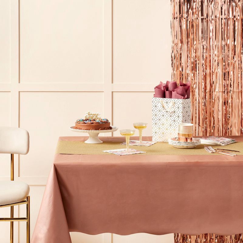 slide 2 of 3, Disposable Chrome Table Cover Pink/Gold - Spritz™, 1 ct
