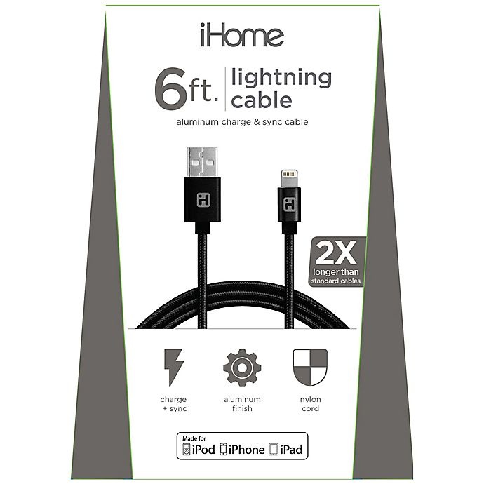 slide 2 of 2, iHome Lightning Charging Cable - Black, 6 ft