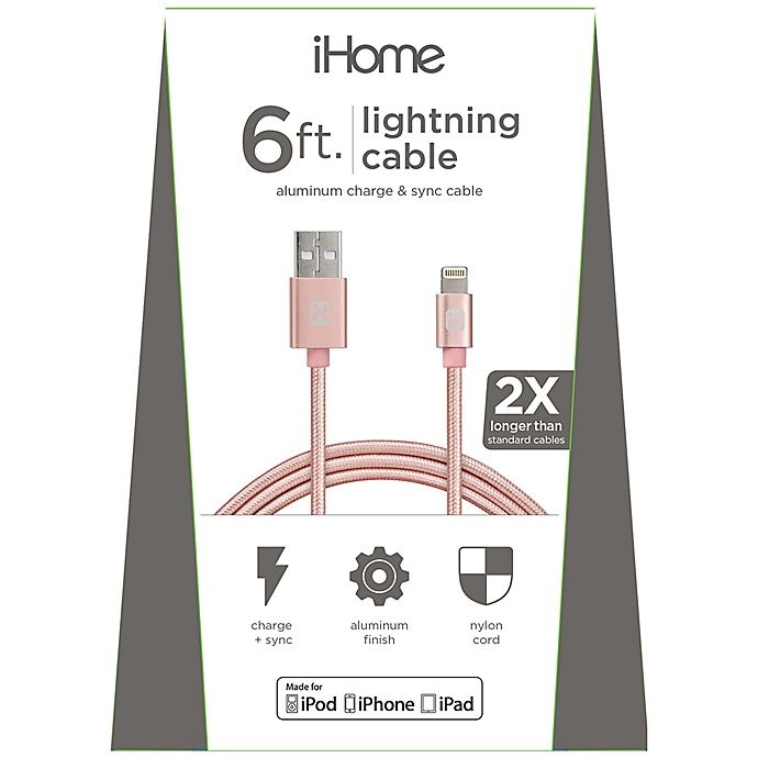 slide 2 of 2, iHome Lightning Charging Cable - Rose Gold, 6 ft