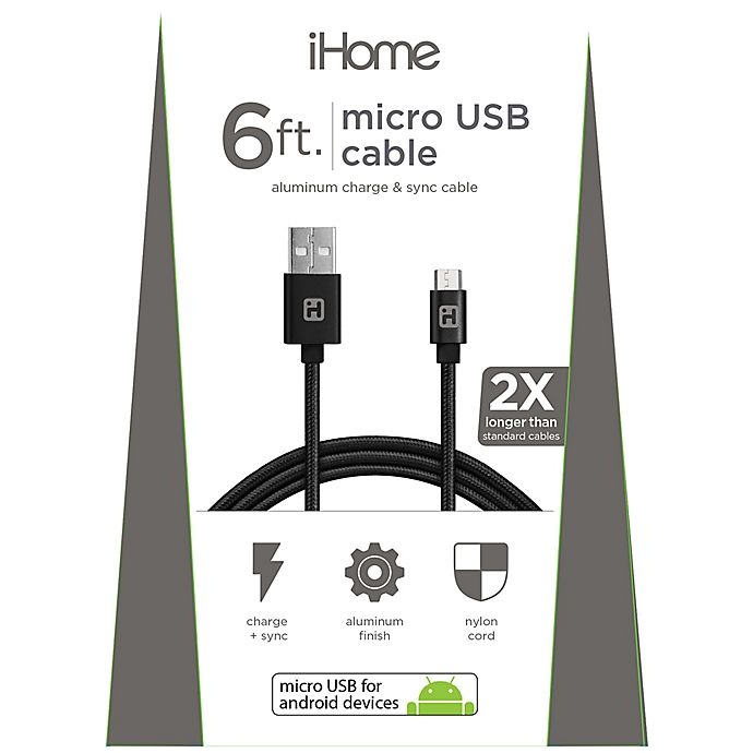 slide 2 of 2, iHome Micro USB Charging Cable - Black, 6 ft
