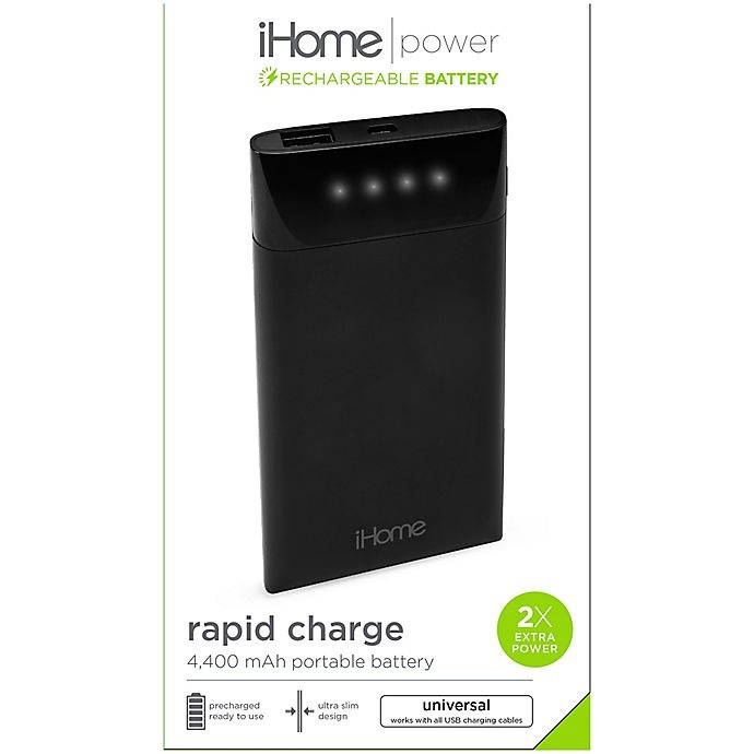 slide 2 of 2, iHome Slim Charge 4,000mAh Power Bank - Black, 1 ct