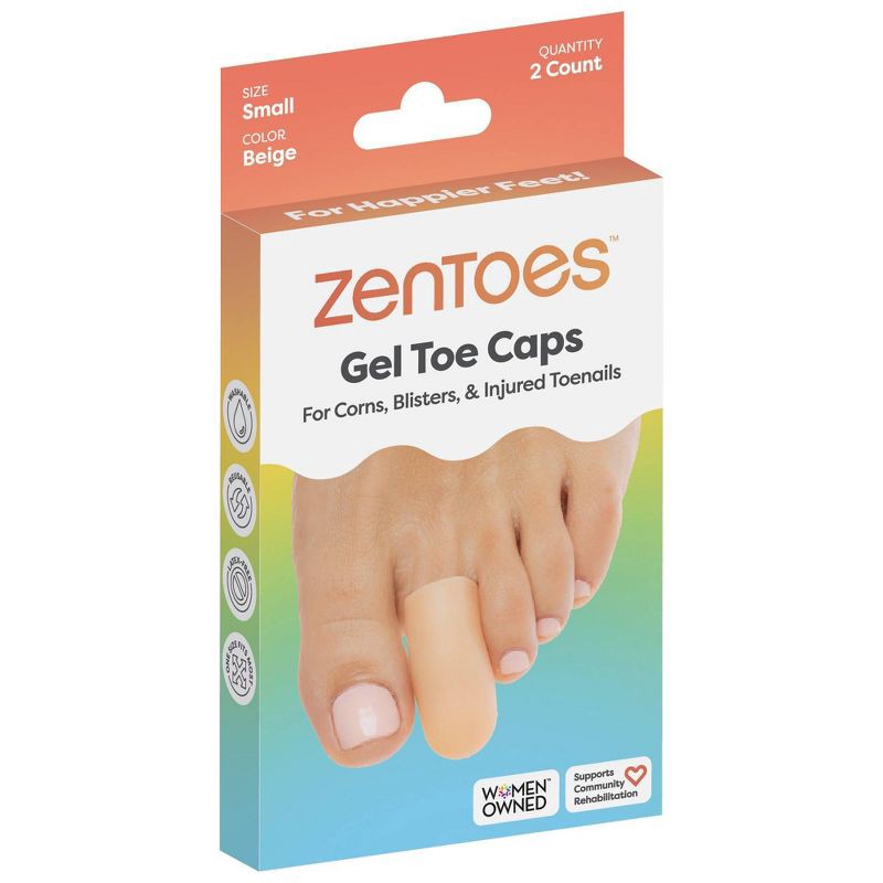 slide 1 of 4, ZenToes Gel Toe Caps to Protect Toes - Beige - S - 2pk, 2 ct