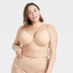 Women's Back Smoothing Bra - Auden™ Beige 46DD: Molded Cup, Underwire, Adjustable Strap, Knit, Hand Wash, Line Dry
